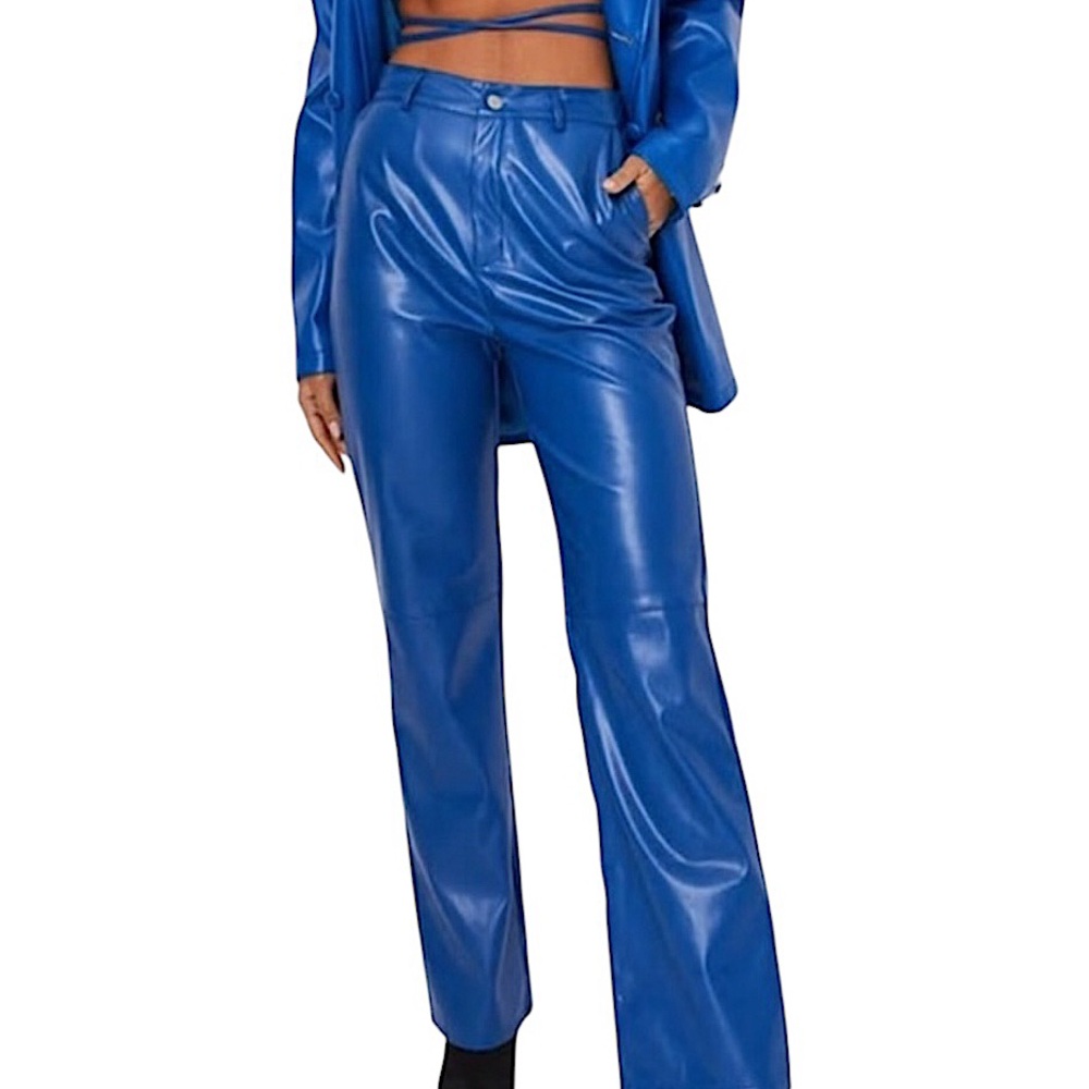 Missguided True Blue Faux Leather Straight Leg Pants